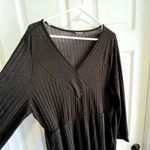 BLOOMCHIC Black Ribbed V Neck Long Sleeve Midi Dress Plus Size 18/20 Pockets Photo 4