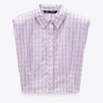 ZARA  Gingham Shoulder Pad Poplin Shirt Button Down Photo 0