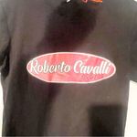 Roberto Cavalli ‎ Sport Size Large Black Italic Glitter Writing Tee NEW Photo 2