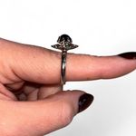 Vintage Sarah Coventry Silver Black Round Flower Medallion Adjustable Band Ring Photo 1