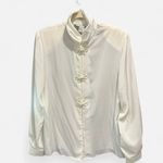 Vintage 80s White Satin Blouse Oversized L Frog Knot Closure Draped Collar Size L Photo 1