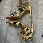 Aquazzura Beverly Hills gold metallic laceup heels Size 5 Photo 2