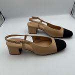 JustFab JF Gracie Block Heel Slingback Pumps Beige Black Square‎ Toe Classic Women's 8 Photo 2
