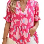 Source Unknown Women's Babydoll Top Plus Pink Lepoard Print Blouse V Neck Size 3x Loose Preppy Photo 11