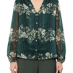 Ted Baker Evelin Floral Print Metallic Crepe Long Sheer Sleeve Green Blouse Sz 4 Photo 0