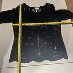 Laundry by Shelli Segal Blouse Large Black Lace Brocade Over Mesh Scalloped Hem Photo 1