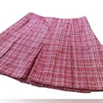 INC Vintage 90s Red White Silk Cotton Tweed Academia Preppy Pleated Mini Skirt Size 14 Photo 1