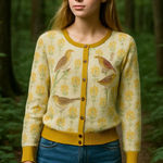 Vintage Bird and Flower Cardigan Sweater Size M Photo 0
