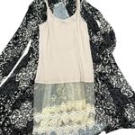 Black and White Paisley Duster Cardigan with Lace Slip Dress Photo 10