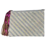 Wknd Wyfr Stripe Silver Metallic Pink Fringe Pouch Cosmetic Toiletry Clutch Bag Photo 2