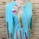 Blue Vintage Friends Floral Ribbon Spring Cardigan Size M Photo 5