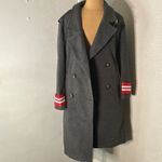 36.5  Striped Sleeve Panel Double Breasted Coat S Peacoat Trench Winter Rocker Photo 1