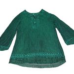 Women's India Boutique Green Boho Top Shirt Free Size Sequin Embroidery Flowy Photo 0