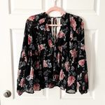 Olivaceous Black Boho Romantic Floral Babydoll Long Sleeve Vneck Open Back Top Photo 60