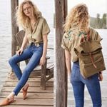 Madewell Embroidered Tie Front Safari Shirt Womens Small Floral Tan Camp Western Photo 1