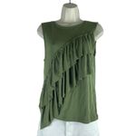 J.Crew Tiered Ruffle Drapey Crew Neck Tank Top Green Size M Photo 1