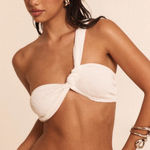 Pretty Little Thing  Crinkle One Shoulder Bikini Top White Small NWT Photo 0