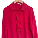 Aritzia Sunday Best Button Down Festive Long Sleeve Shirt Blouse Top M Red Size M Photo 1