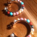 Multi Color Shell Pearl Goldtone and Stainless Steel Hoop Earrings Photo 2