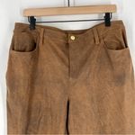 Chico's Stretch Brown Coated Faux-Suede Worn Luggage Slim Pants Size 14 Photo 3