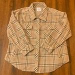 Le lis  NWOT jacket shacket women’s medium beige brown white light red plaid Photo 0