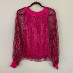 Anthropologie Pilcro by Metallic Pink Mesh Long-Sleeve Sequin Top Size Medium Photo 3