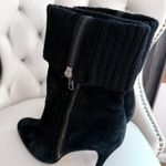 Boutique 9. Y2K Black Suede High Heel Ankle Boots w/ Ribbed Knit Cuff Rare Unique Photo 5