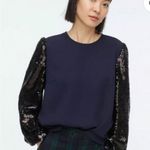 J.Crew Women's Navy Blue Sequin Crepe Long Sleeve Dressy Blouse Top Size Small Photo 0