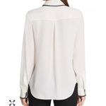 DKNY  Piped-Trim Tie Detail Button-Up Blouse Women's XS White/Black Long Sleeve Photo 1