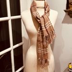 Plaid Neutral Scarf with Fringe Tan Photo 4
