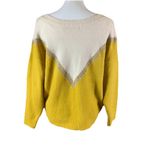 Frnch Paris Chevron Colorblock Sweater S Yellow White Soft Knit Slouchy Photo 1