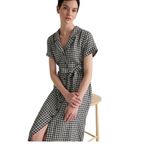 Quince 100% European Linen Button Front Dress Black Gingham Photo 2