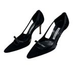 Manolo Blahnik  Black Suede Patent D’Orsay Pumps Bow Detail Women’s EU 38.5 Photo 4