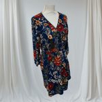Forever 21  Navy Floral Faux Wrap Half Sleeve Dress Size L Photo 3