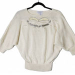 Vintage Nannell Hand Knit Beaded Sequin Sweater Cream Batwing Sleeve Size S 80s Photo 0