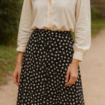 Liz Claiborne Vintage  A-line Pleated Black floral Midi Button Down Skirt Photo 0