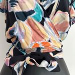 Maaji Goddess Wrap Top Women's Small Flutter Sleeve Black Floral Vacation Travel Photo 5