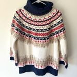 Lands’ End Ski Fair Isle Turtle Neck Sweater Wool Alpaca Cabin Fisherman Holiday Blue Size L Photo 0