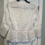 Basset Size S White Linen Lace Fitted Stone Button Front 3/4 Sleeve Top Germany Photo 8