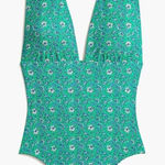 J.Crew  green paisley floral plunge v neck one piece swimsuit womens size L‎ Photo 0