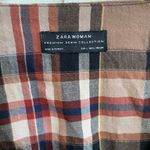 ZARA  Tan Brown Red Check Plaid Oversized Midi Dress - Pockets Roll Tab Sleeves L Photo 6
