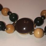 West Germany Vintage Green & Wood Beads Double Strand Beaded Boho Retro Necklace Photo 5