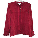 Cleobella Red Floral Print Ruffle Neck Tie Blouse Women's Size M preppy career Photo 0