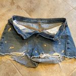 American Eagle  High Rise Floral Embroidered Distressed Denim Mom Shorts 4 Blue Photo 3