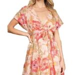 Free People  | Freddy Tie Floral Mini Dress in Fruit Punch V Neck Size Medium NWT Photo 1