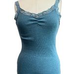 Energie Y2K 90s Blue Lace Trim Embellished Ribbed Fitted Tank Top Sz Large Photo 0