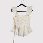 Free People  Womens Top Beige Claude Corset Blouse Peplum Cottagecore Boho Medium Photo 2