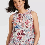 Knox Rose Floral Red White Blue Ruffled Skirted Blouse Size xs Photo 0