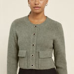 Christian LaCroix Green Chunky Ribbed Cropped Cardigan Sweater Wool Blend Size M Photo 0
