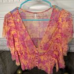 Free People floral ruched blouse with ruffle sleeves and button bodice Photo 0
